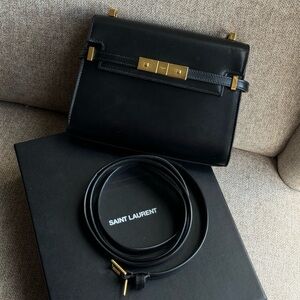 Saint Laurent, YSL Mini Manhattan, Black, With Crossbody Strap